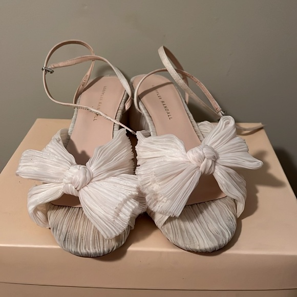 Loeffler Randall - Dahlia Pleated Bow Heels with Ankle Strap - Size 9.5 Pearl - Picture 2 of 5